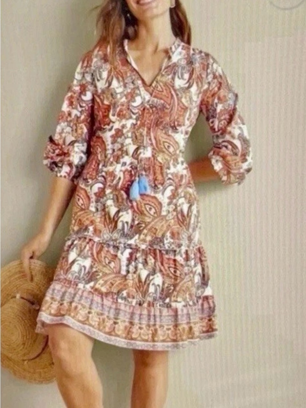 NEW Soft Surroundings Sadie Paisley Tiered Babydoll Dress Western Boho Arysy XL